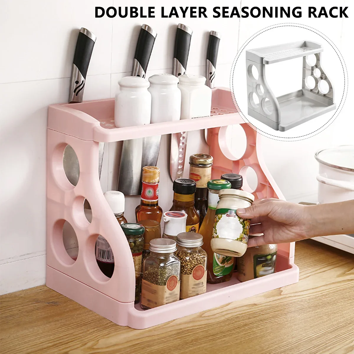 Kitchen Shelf Rack Organizer for Utensils and Spices. Tiered Storage Solution for Seasoning Supplies.