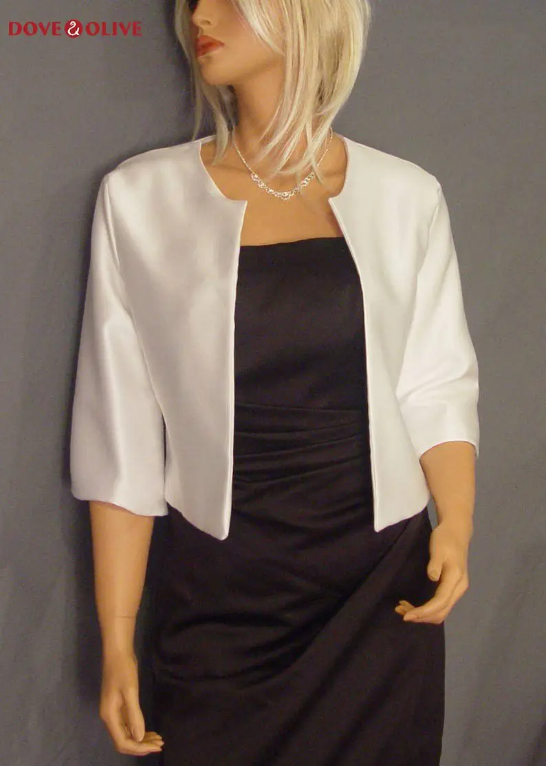 3/4 Sleeves Wedding Bolero Satin 2026 Bridal Jacket Elegant Formal Party Cape Special Occasion Wrap Shrug Custom made