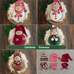 Newborn Photography Props Christmas  Snowman Hat Fur Ball Scarf Set Baby Girl Boy Photo Baby Photography Accessories