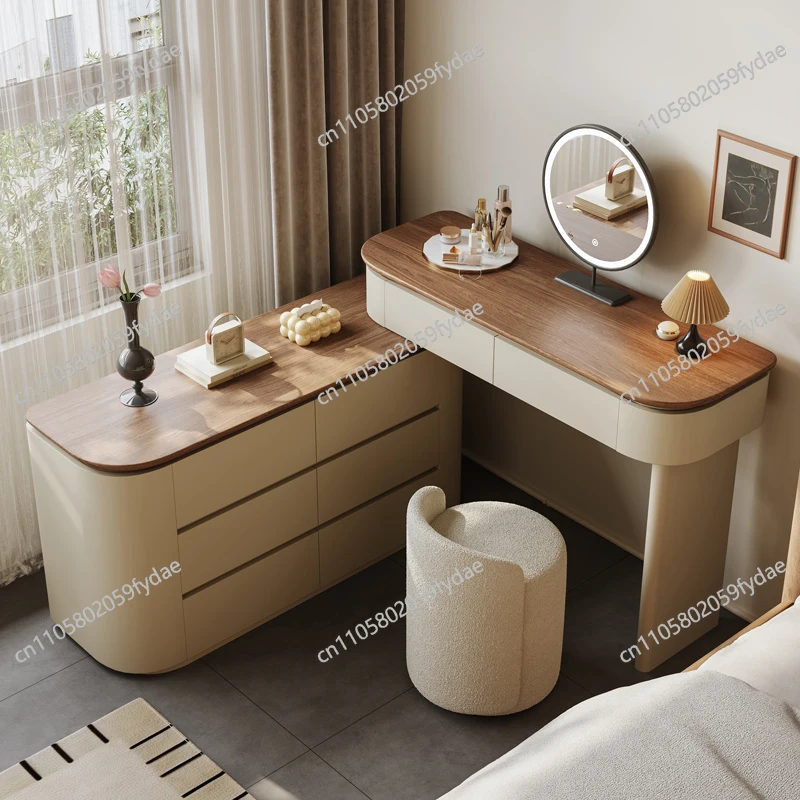 Italian Style Dressing Table Design Luxury Glamour Makeup Vanity Table Light Mirror Retractable Penteadeira Bedroom Furniture