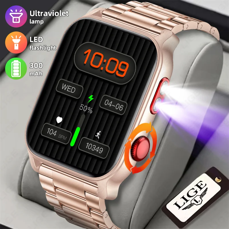 

LIGE 2025 Smart Watch Answer Make Call Message Preview Sports Sleep Monitor UV Lamp Flashlight Smart Watch for Men Women Gifts