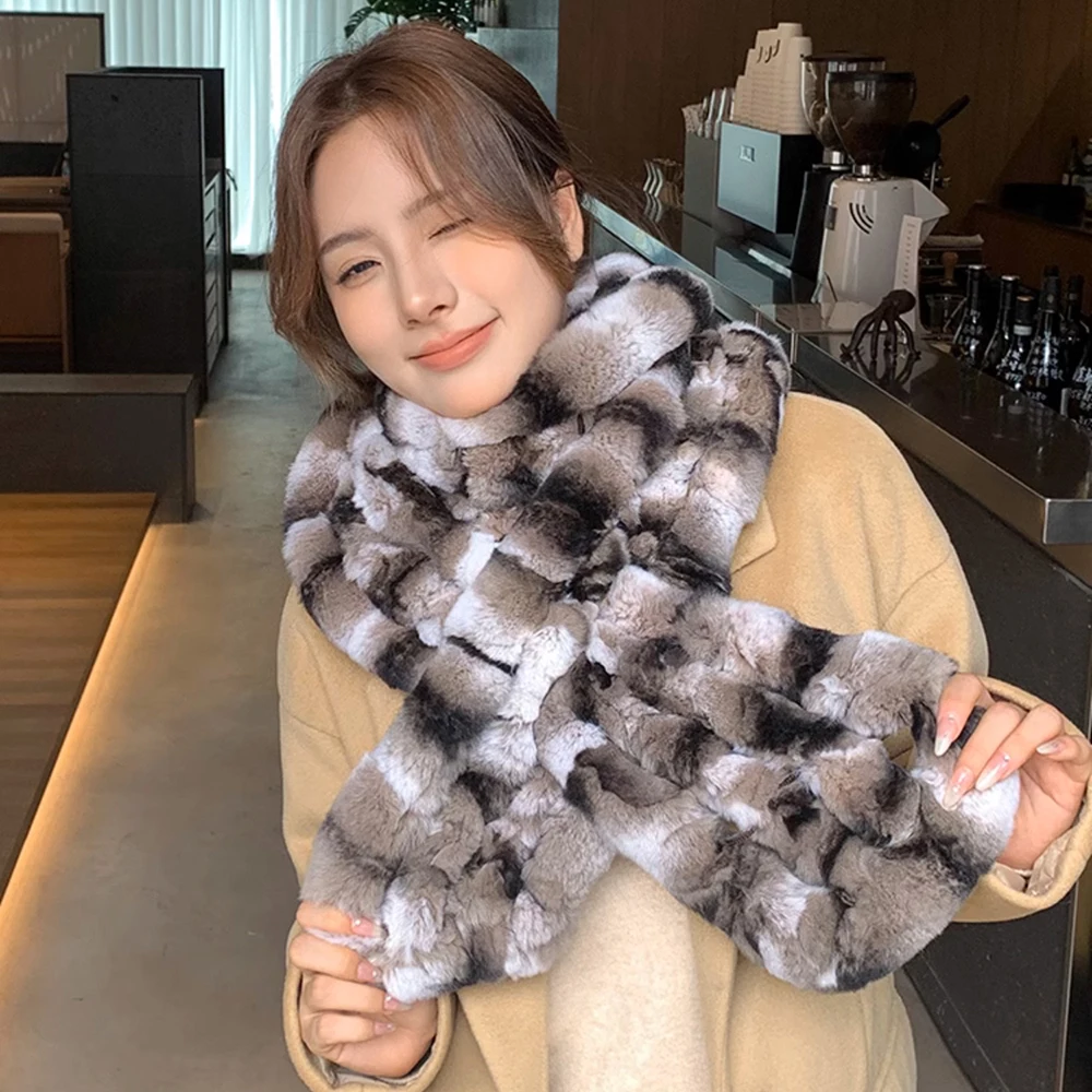 Hot Sale Long Style Real Genuine Rex Rabbit Fur Scarf Winter Knitted Rex Rabbit Fur Ring Scarves Women Rex Rabbit Fur Mufflers