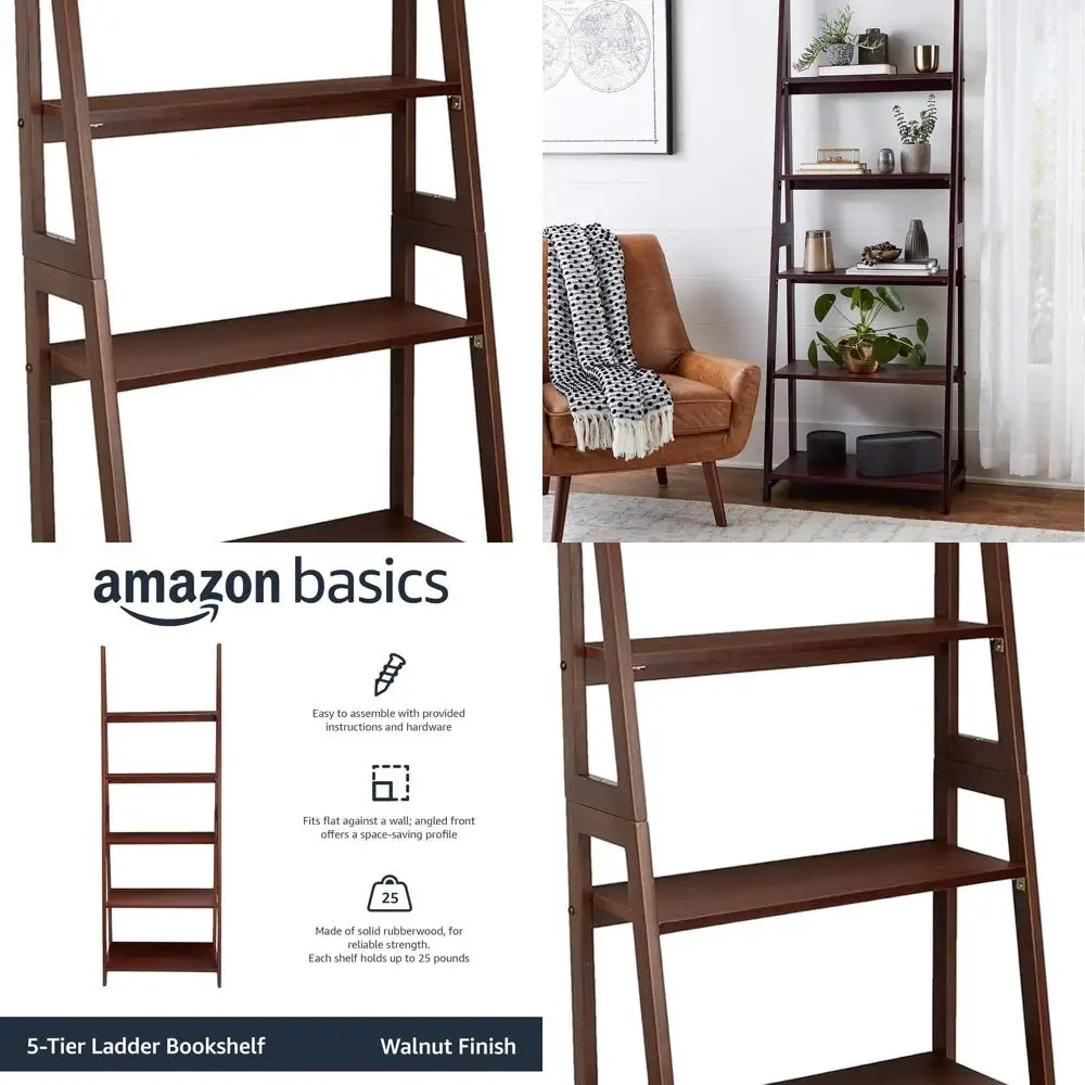 

Книжный шкаф в стиле лестницы с 5 полками, массив каучукового дерева, орех, 14x24,8x70.1