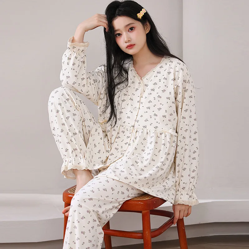

Spring Autumn Night Wear Maternity Nighties Nursing Clothes Sleepwear Prenatal+Postnatal Breastfeeding Nightwear Pajamas