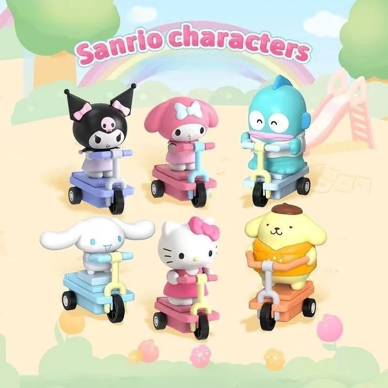 Anime Sanrio Hello Kitty Family Scooter Series Blind Box Cute Figurine Ornament Kawaii Collectible Toy Desktop Decoration Gift