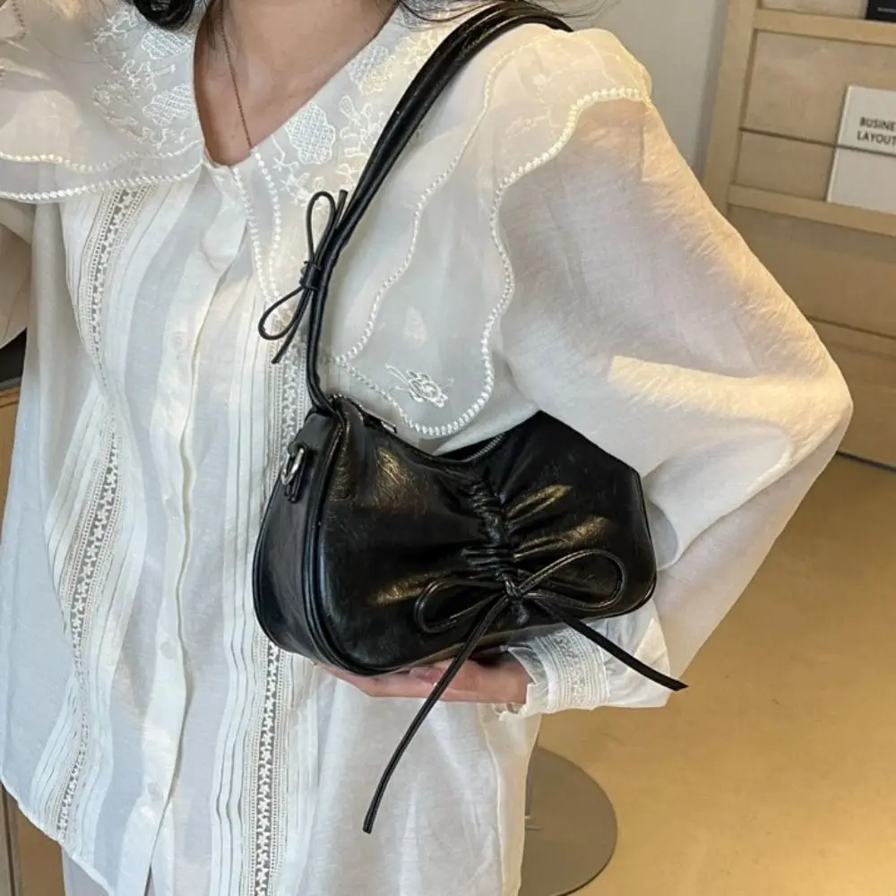 

Sweet Bowknot Balletcore Bow Handbag Drawstring Korean Style Bow Tie Shoulder Bag Shopping Bag Pink PU Leather Hobo Bag Women