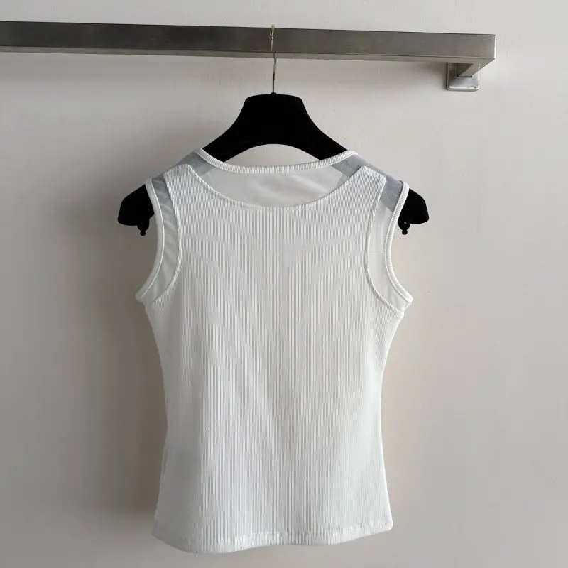 Women's White Slim Fit Cropped Cami Top / Sleeveless Top