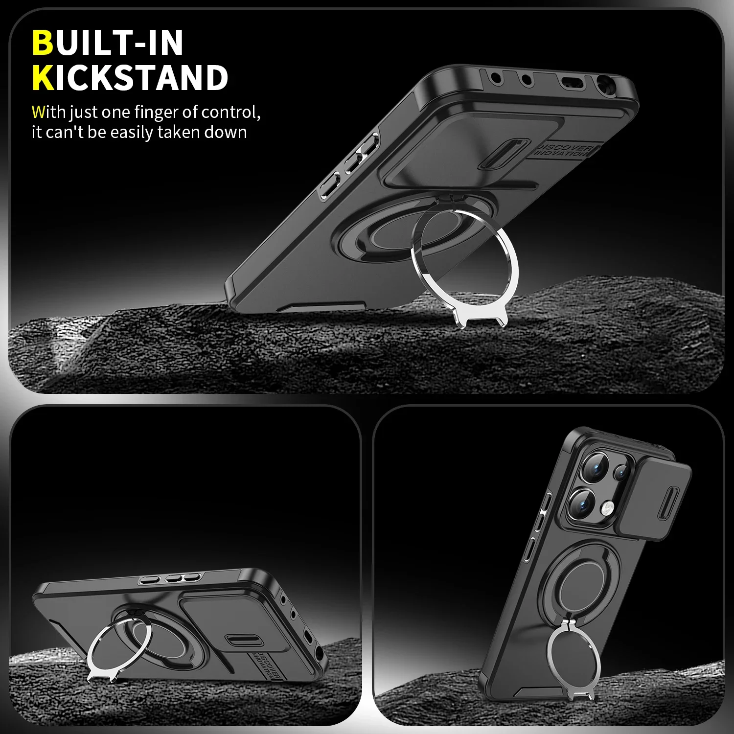 Shockproof Magnetic Case for Redmi Note 14 13 Pro 5G 4G Plus Slide Camera Lens Ring Stand Protect Cover image 5
