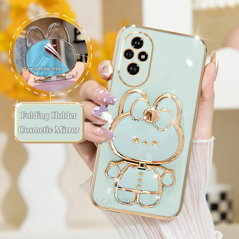 For Honor200 Mirror Plating Fold Holder Case Huawei Honor 200 100 50 70 90 Lite Pro 200pro X7 Silicone Stand Cover Honor200pro