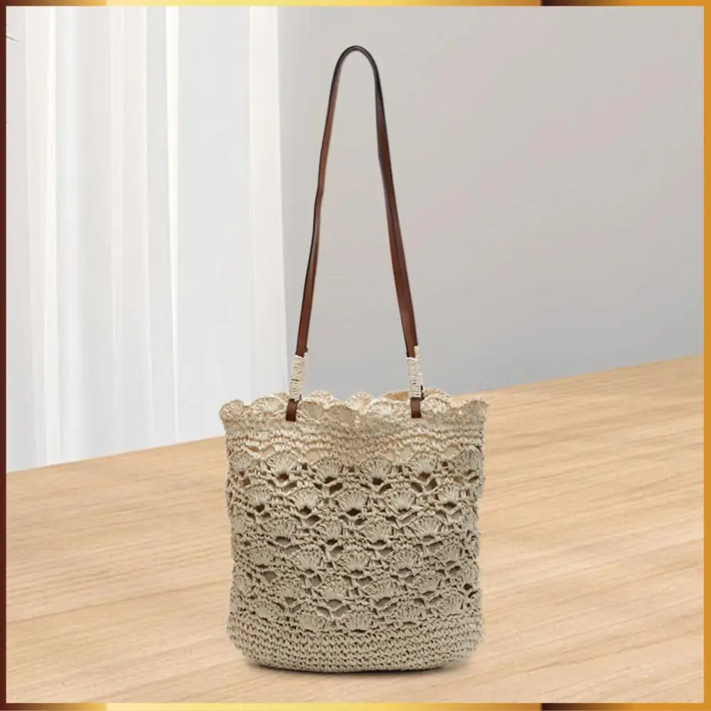 

Women Stylish Knit Shoulder Bag Large Capacity Seaside Knitting Beach Bag Wear Resist Crochet Handbag Travel Shopping Party Bag