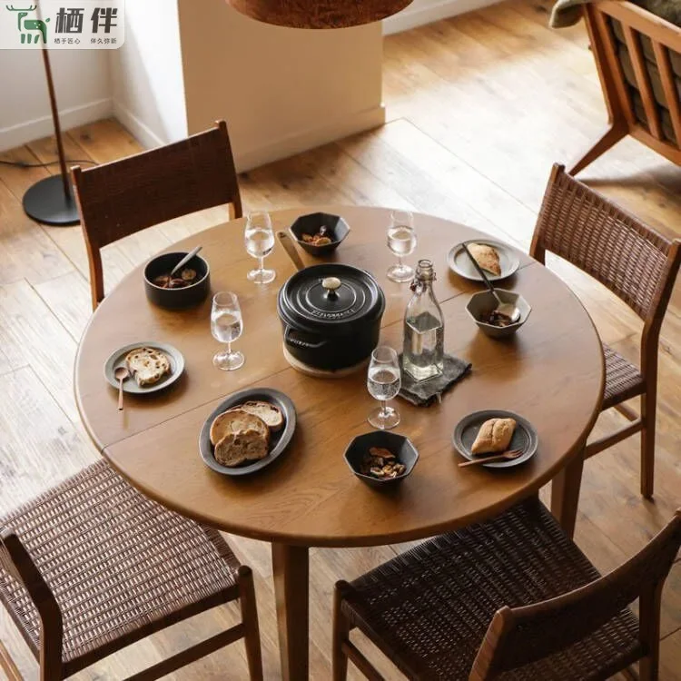 DSA all solid wood retractable round table household folding and deforming table small apartment square and round dual-purpose