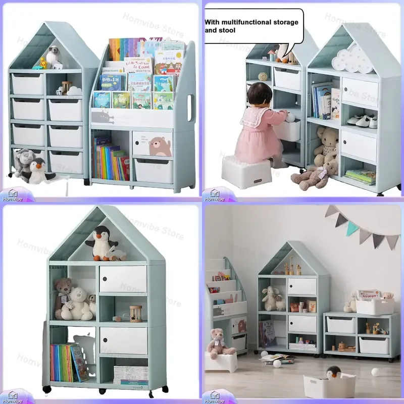 

Large Capacity Kids Bookshelf for Toys Storage Plastic Children's Bookcase with Car Design Storage Rack for Bedroom Nursery