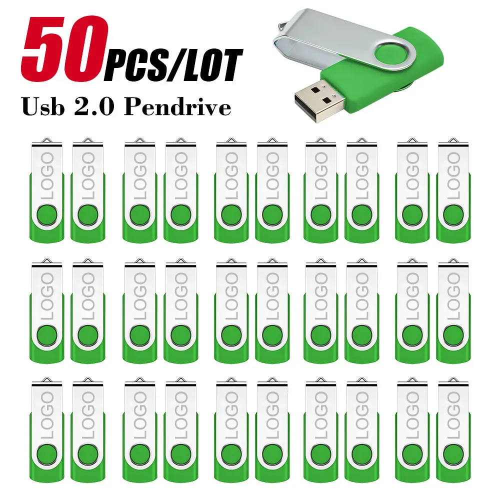 Portátil USB Flash Drive, USB 2.0, prata giratória Design Pendrive, 64GB, 32GB, 16GB, 8GB, 4GB, 128MB, alta qualidade, presente, 50pcs por lote