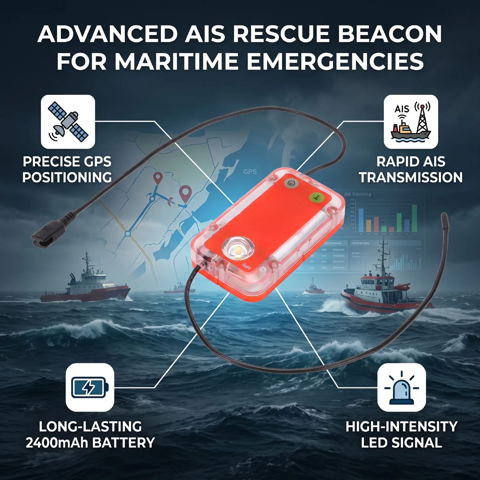 GPS Positioning Portable Emergency Survival Jacket Light LED Survival Jacket Signal Device  Drowning Search and  Position Marker