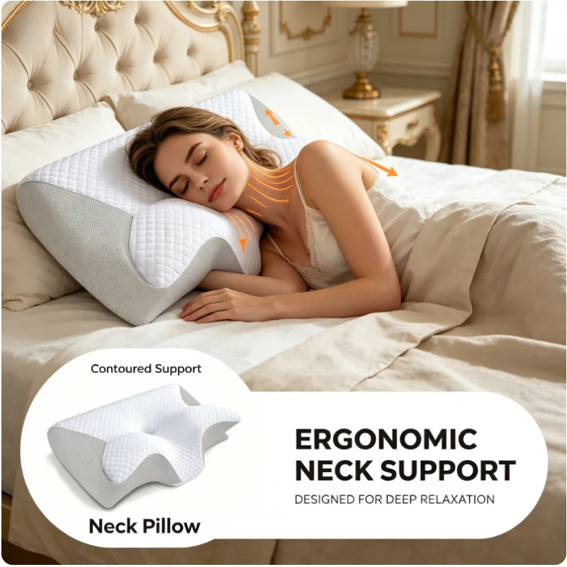 

Memory Foam Cervical Pillow Orthopedic Neck Pain Relief Ergonomic Contour Support Breathable for Side Back Stomach Sleepers