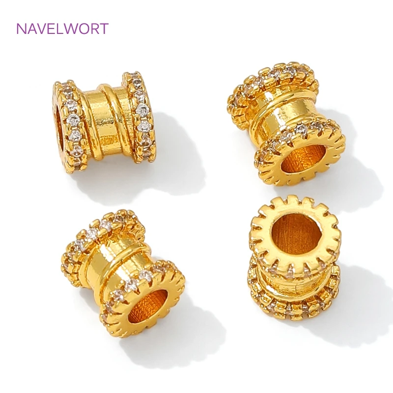 2/4/6 Stück 18K vergoldete Messing-Abstandsperlen für Armbandzubehör, eingelegte Zirkonperlen-Trenner, DIY-Schmuckherstellungszubehör