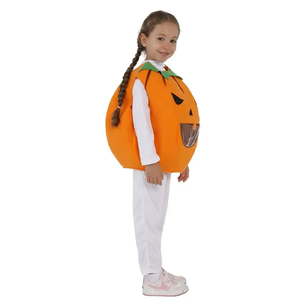 Disfraz divertido de calabaza para niños y niñas, ropa de actuación de escenario de dibujos animados con bolsillo de caramelo para Halloween