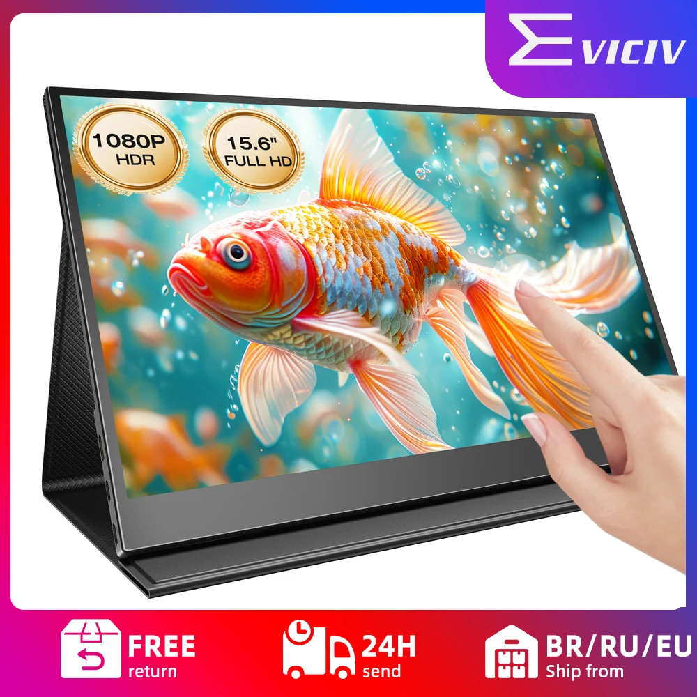 EVICIV Monitor portatile touchscreen da 15,6 pollici Ultrasottile 1080P FHD HDR USB-C Display touch per laptop per PC Telefono Xbox Telecamera CCTV PS4 PS5