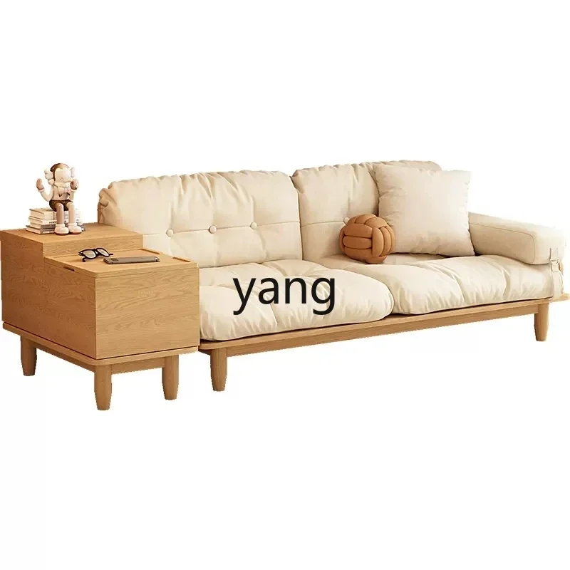LTT Japanese Modern Minimalist Living Room Sofa Solid Wood Minimalist Cloud Sofa with Storage Side Table