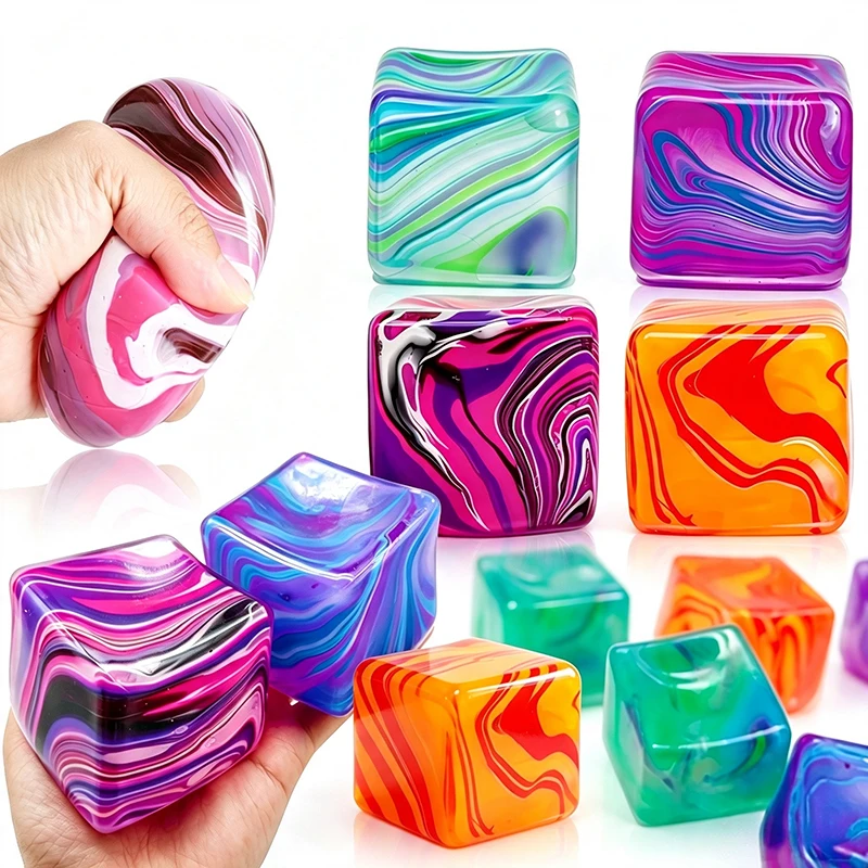 Needoh Nice Cube Rainbow Marbled Sensory Toy Maltose Filling Non-Toxic Stretchable Slow Rising Anxiety Relief Autism ADHD Toy