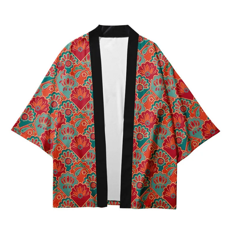 2026 Kimono Japanese Traditional Costume Boys Girls Flower Print Haori Cardigan Jacket Children Beach Wear Cloak