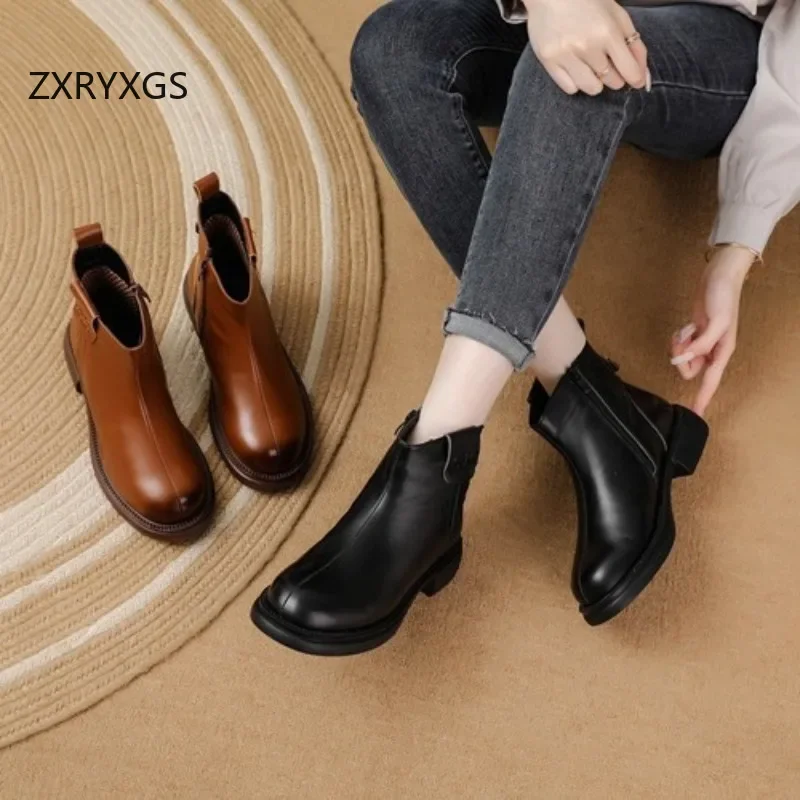 ZXRYXGS Hot Selling 2024 Autumn Winter Women Boots Warm Shoes Thick Low Heels Side Zipper Versatile Fashion Boots Single Shoes