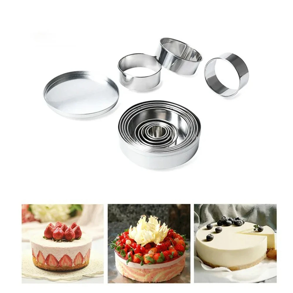 11PCS，Stainless Steel Round Cake Mold Baking Mousse Ring Kitchen Biscuit Mold Set Baking Supplies Set Circular DIY Cooking Tools