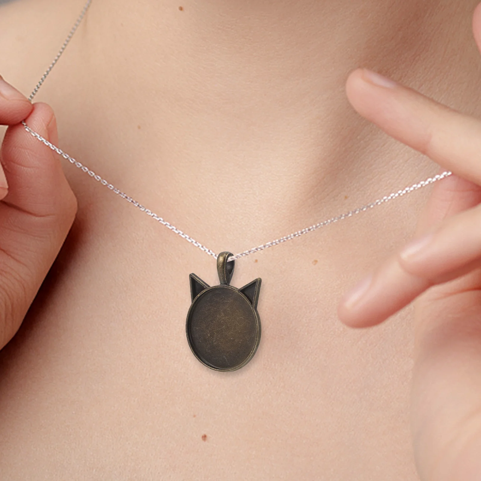 5 قطعة الأذن القط قلادة الصواني خمر سبائك الزنك DIY بها بنفسك صنع المجوهرات كابوشون الحافة إعدادات صينية أطقم صنع المجوهرات قلادة صينية #4