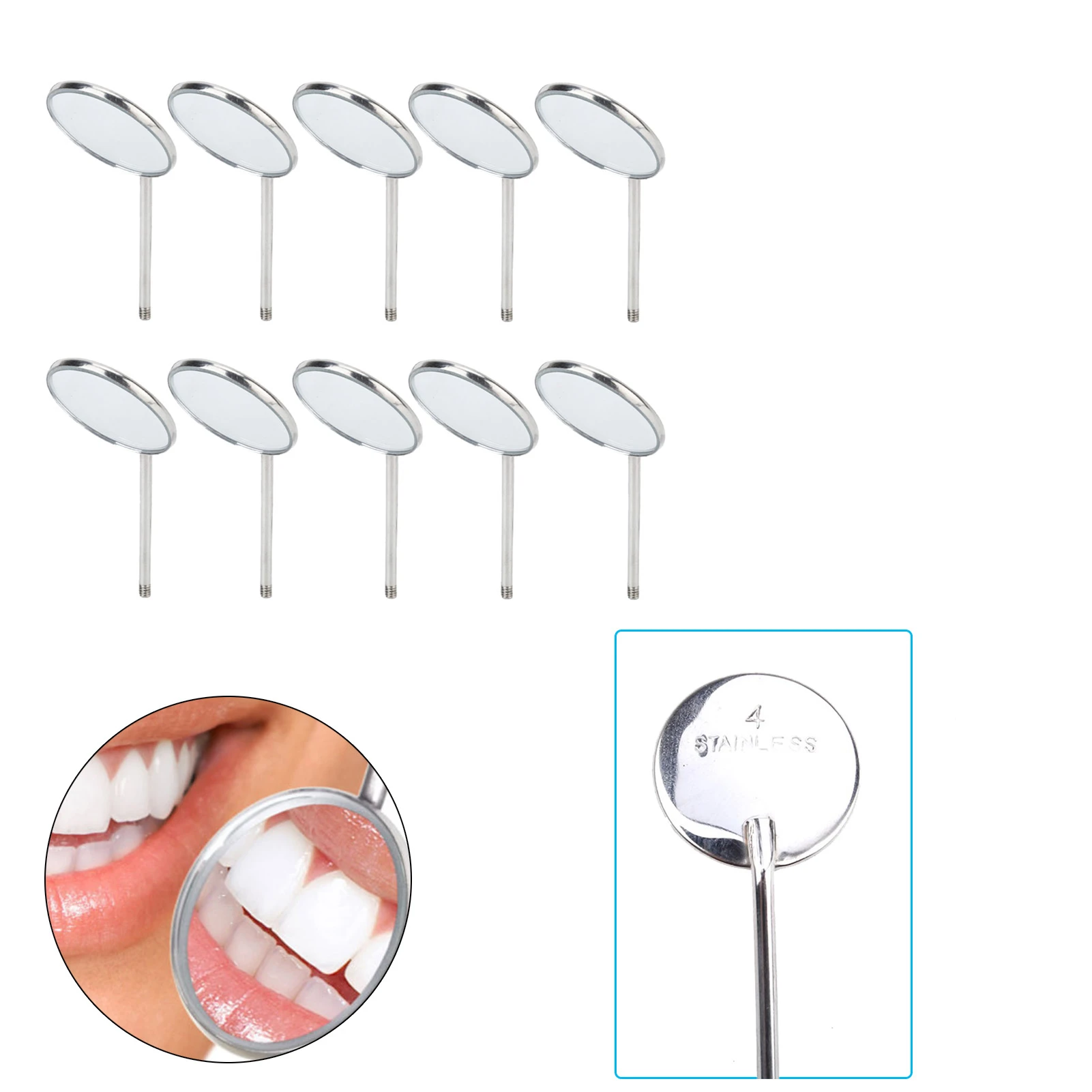 12Pcs/box Dental Mouth Mirror Head Stainless Steel Cone Socket Intraoral Oral Mirror for Inside Mouth Accessory #4#5