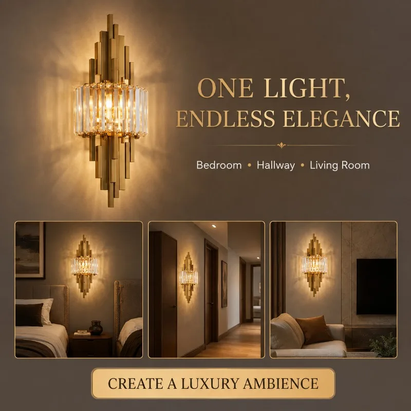 Modern Luxury Crystal Column Three Color Light for Bedroom Bedside Living Room Hallway Hotel Designer Decorative LED Wall Lamp
