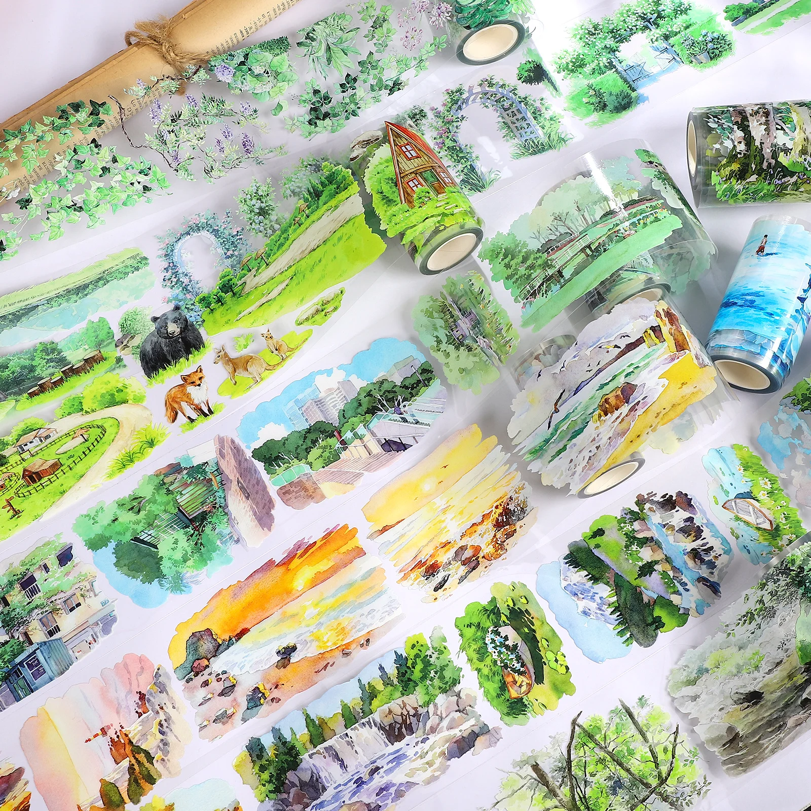 Vintage Foresta Pianta Casa Mare Alba Paesaggio Nastro in PET Creativo Diario fai da te Materiale Collage Scrapbook Cancelleria