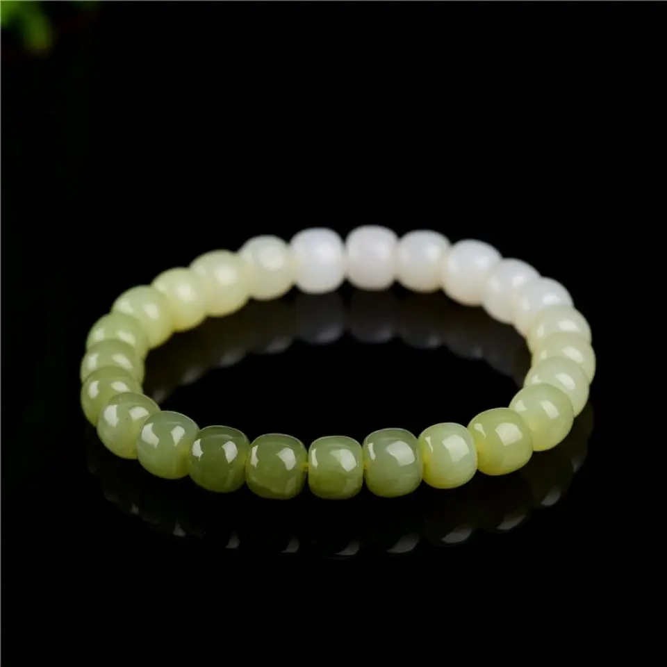 

Natural Hetian Jade Yellow Mouth Gradient Jade Old Beads Single Ring Bracelet Women's Fashion Bracelet