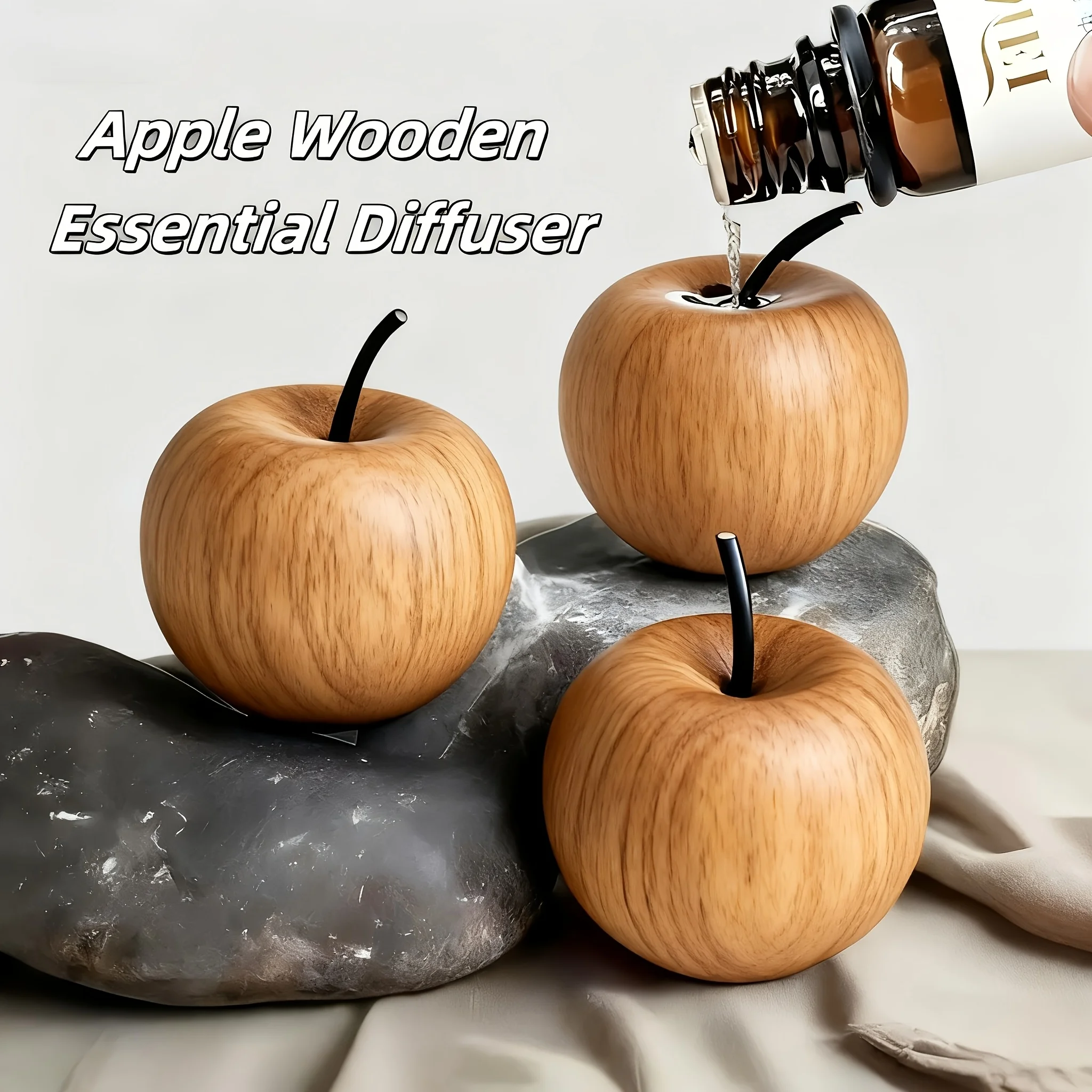 Natural Wooden Apple Aroma Diffuser (1/3Pcs), Handmade Maple Wood Decor for Home & Hotel, Perfect Christmas & Halloween Gift