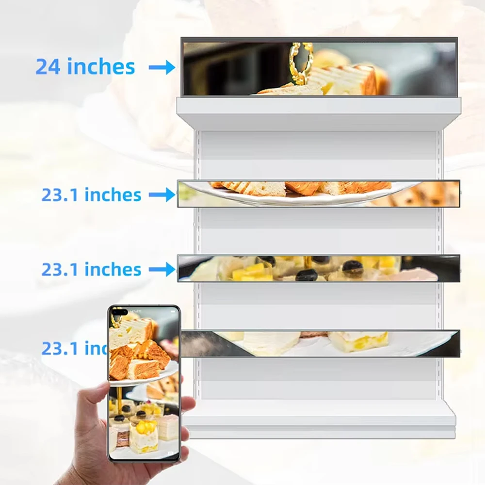 Retail Store Shelf Header Edge Bar Panel Advertising Screen Supermarket Strip Monitor Ultra Wide Stretched Bar Type Led Display