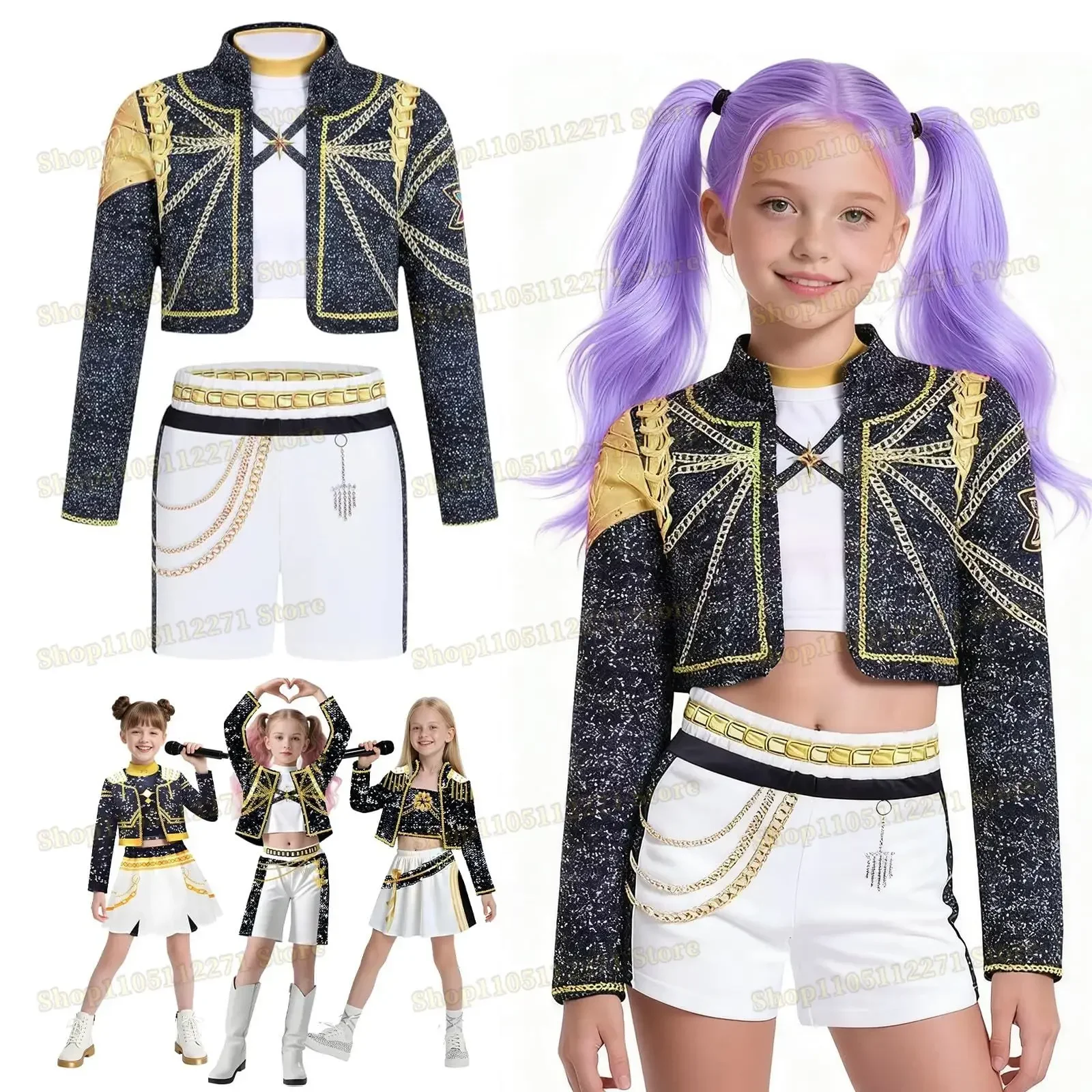 

Girls Kids Zoey Rumi Mira Cosplay Idol Black Stage Perfermence Suit K-Pop Demon Hunters Costume Set Child Halloween Carniva Suit