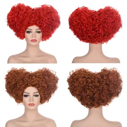 High Quality Alice Wonderland Red Queen Cosplay Wig Red Orange Styled Curly Hair Halloween Party Anime Role Play Wigs + Wig Cap