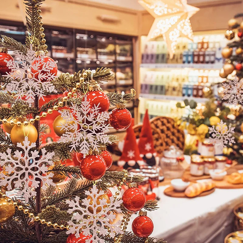 12 قطعة بريق الأبيض اللب الخام البلاستيك ندفة الثلج الحلي عيد الميلاد مكان الديكور شجرة عيد الميلاد قلادة للمنزل الشتاء حفلة ديسمبر