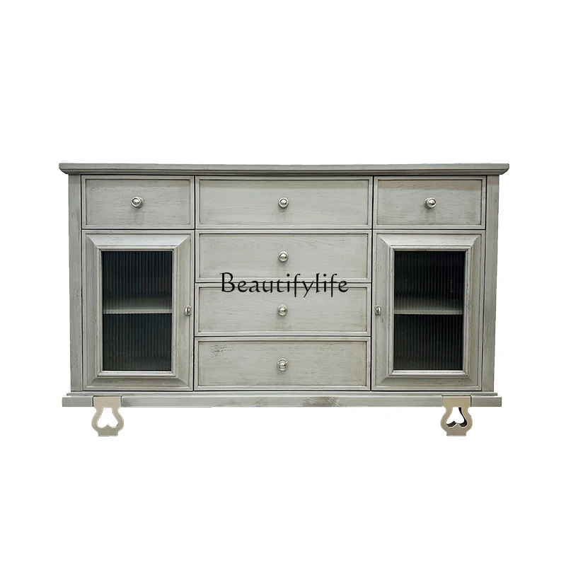 

American retro solid wood dining side cabinet decoration modern simple storage cabinet