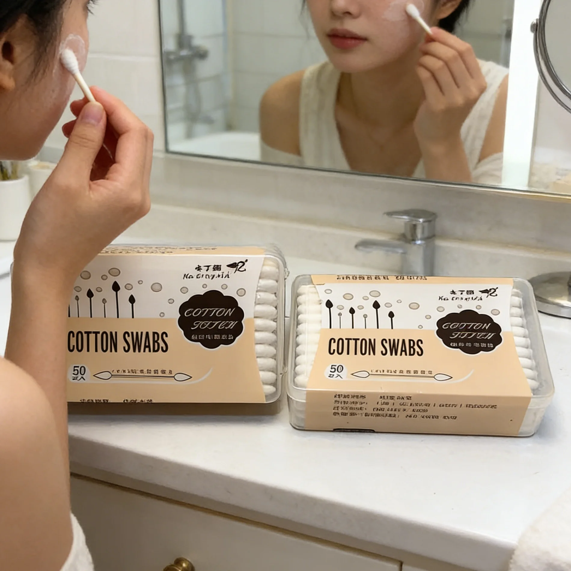 100 pieces of double-ended cotton swabs with one end rounded and the other pointed, , shaping