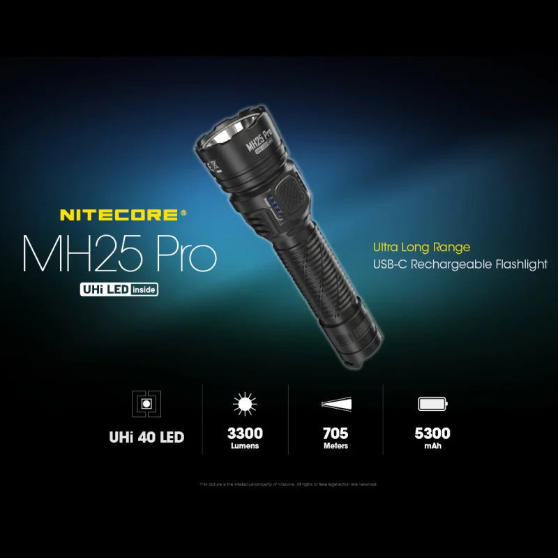 NITECORE MH25 Pro UHi 40 LED 3300 Lumens USB-C Rechargeable Flashlight Long Throw 705 Meters Torch with 21700 5300mAh Battery