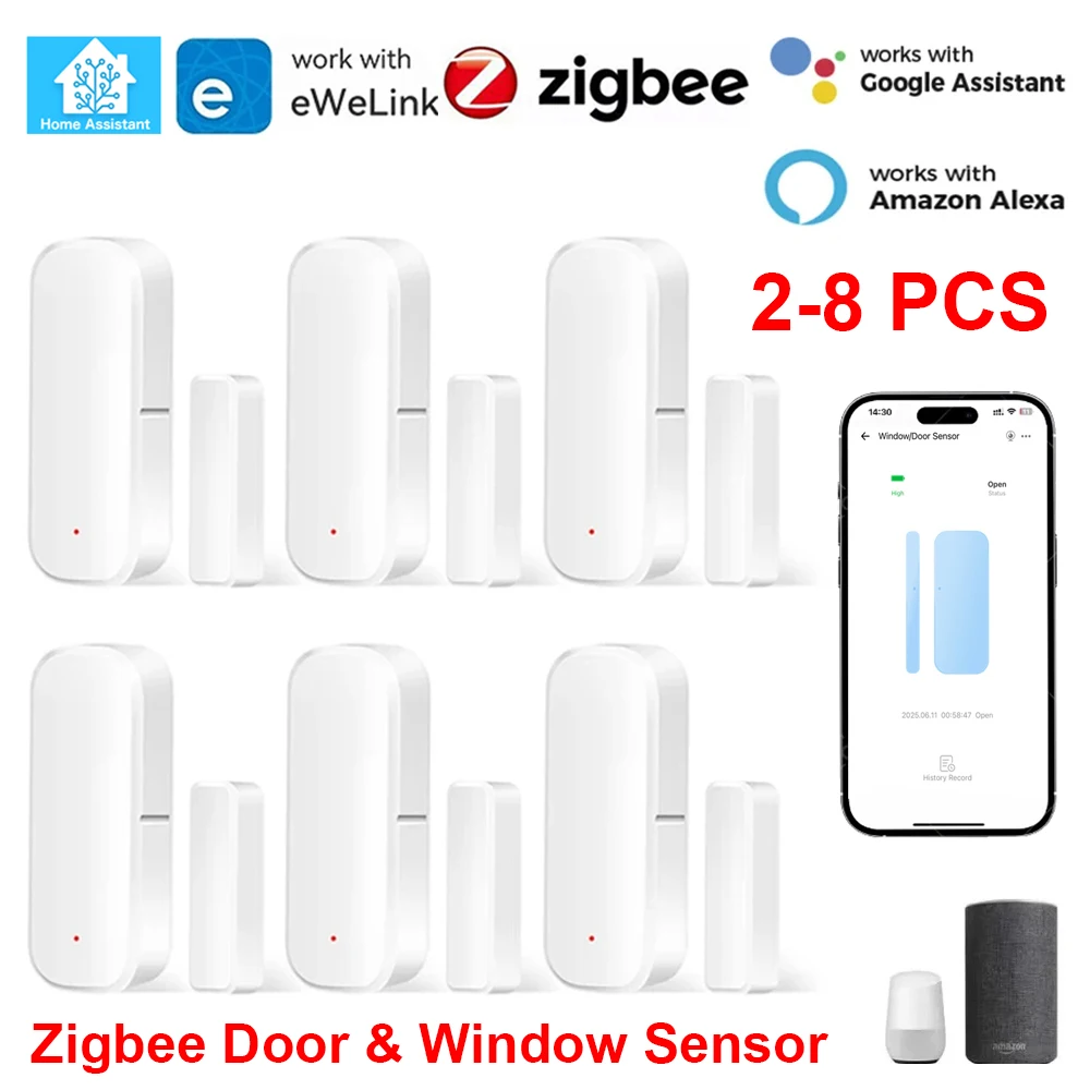 Tuya Smart Zigbee 3.0 Deursensor Open Close Detector Smartlife App Control Notification Compatibel Met Alexa Google Home 2-8Pc