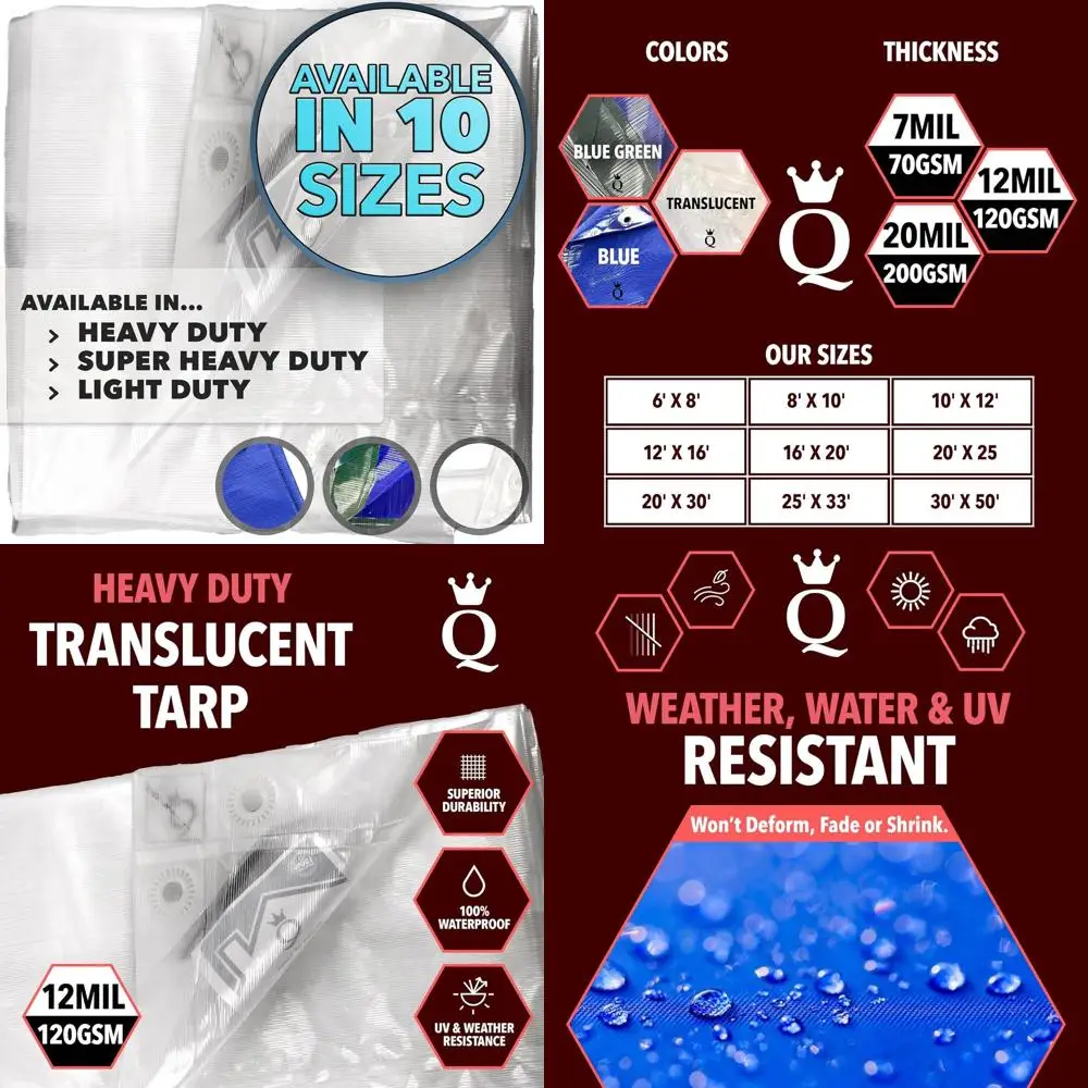 قماش القنب القوي المقاوم للماء مقاس 8 × 10، 120 جرام في المتر المربع، 12 ميل، مقاوم للأشعة فوق البنفسجية والتمزق للتخييم في الهواء الطلق والمركبات والملاجئ والحماية #1