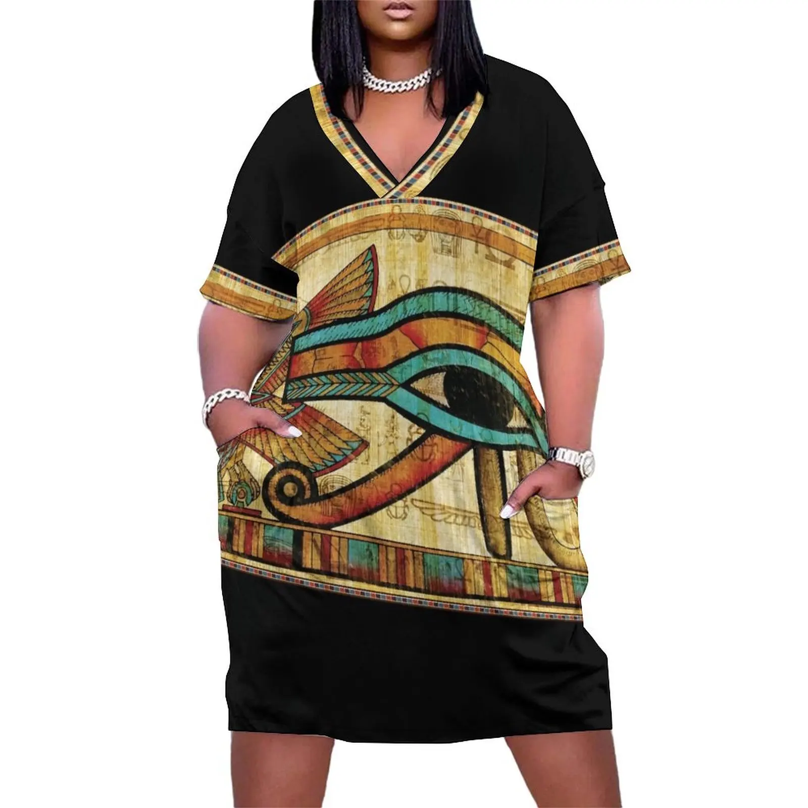 Eye of Horus Papyrus Loose Pocket Dress dress for women Clothing Summer dresses for women evening dress woman