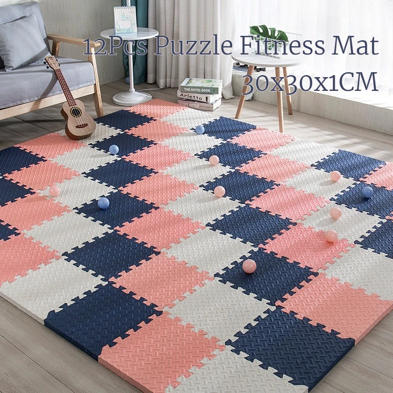12Pcs Interlocking EVA Foam Floor Mats 30*30CM Puzzle Flooring Tiles Non-Slip Cushioned Mat Yoga Fitness Mat for Home Gym Use