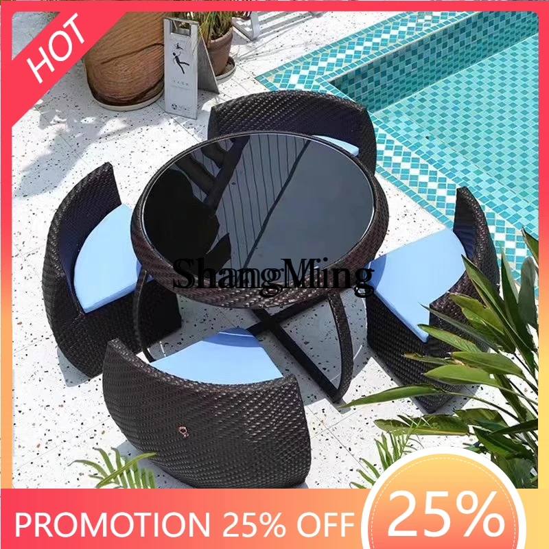 

CL outdoor tables and chairs courtyard rattan waterproof sunscreen open-air rattan chairs