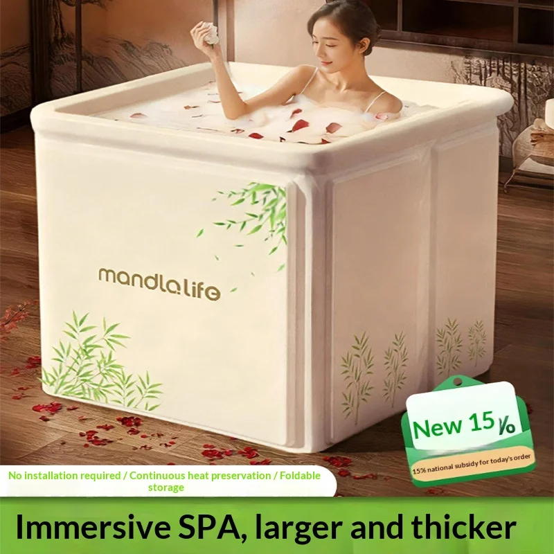 Portable Foldable Square Bath Tub Thick No Assembly Double Size Family Outdoor Spa Easy Setup Home Camping Backyard Garden
