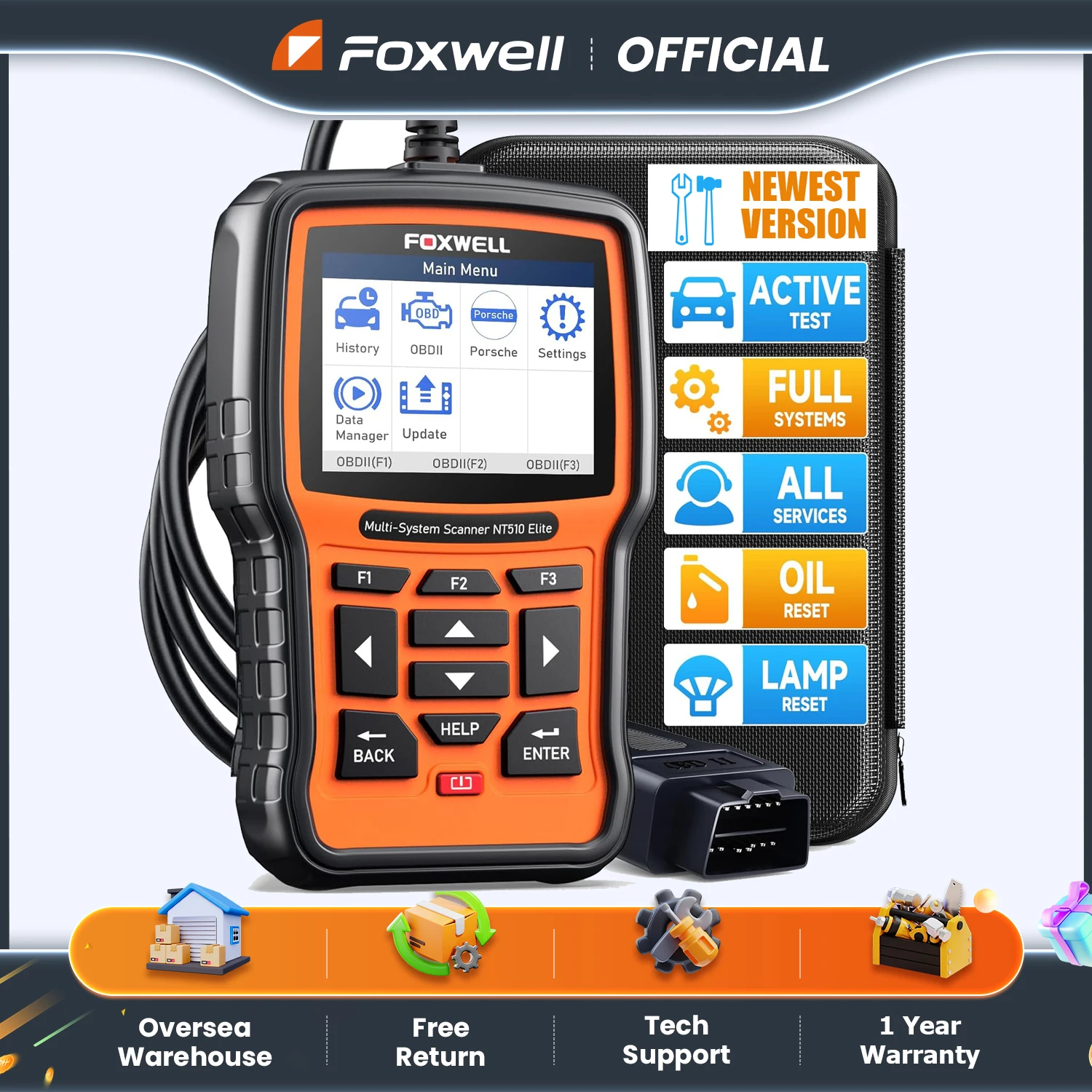 FOXWELL NT510 Elite ポルシェ用 OBD2 スキャナー、全システム双方向 