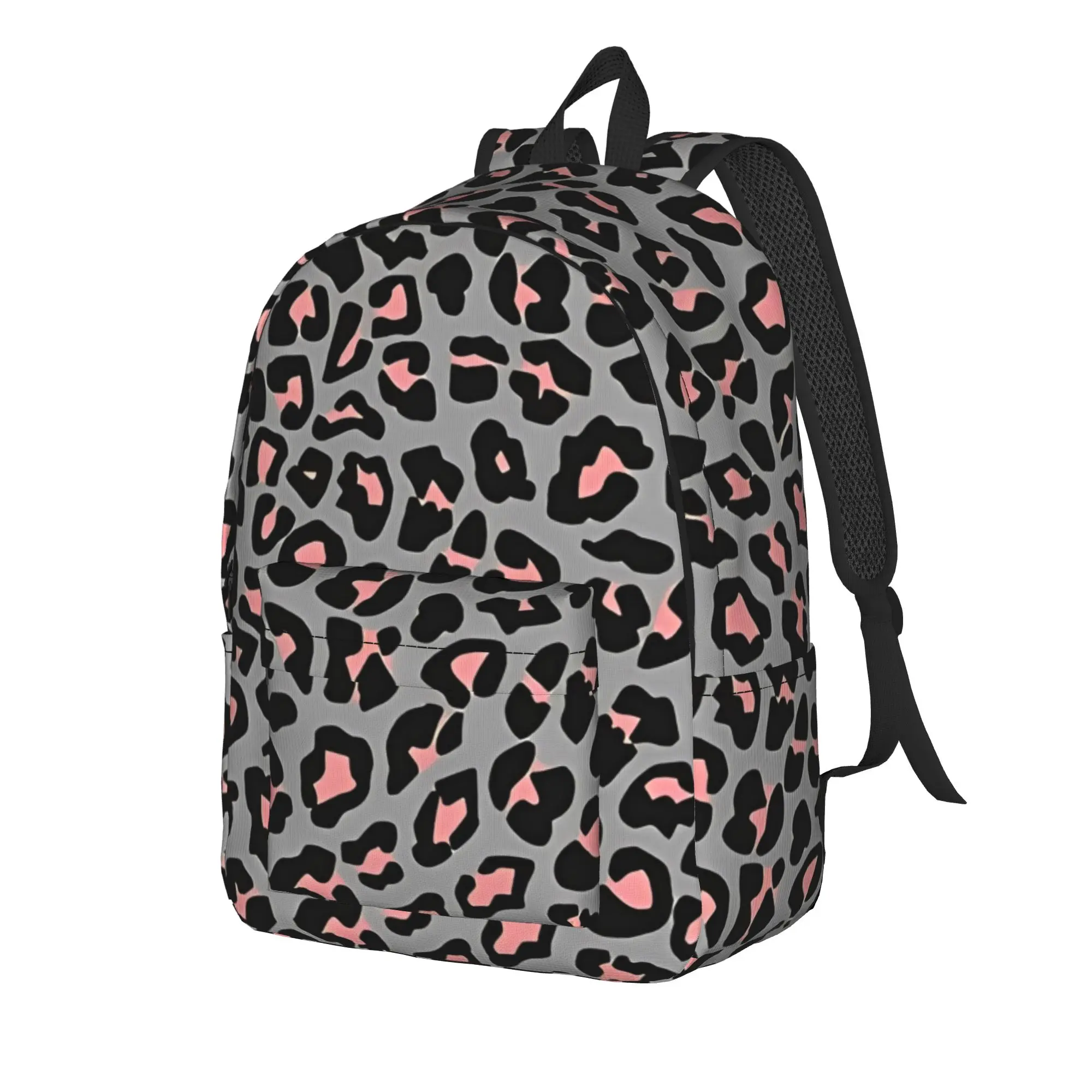 Pink and Grey Leopard Print Spots Backpack  Fun Backpacks Women Men Daily Soft High School Bags Design Rucksack