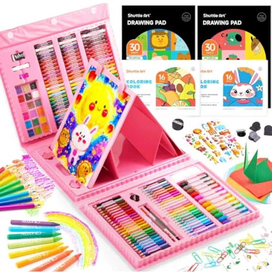 335 Pcs Art Set, Multi-Media Art Supplies, Gift Art Kit with Trifold Easel, 2 Drawing Pads, 2 Coloring Books, Oil Pastels, Cray