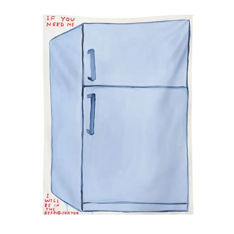 VIKAMA Light Blue Refrigerator Oil Painting Tapestry, Fun Headboard Wall Hanging for Bedroom Living Room Dorm Decor